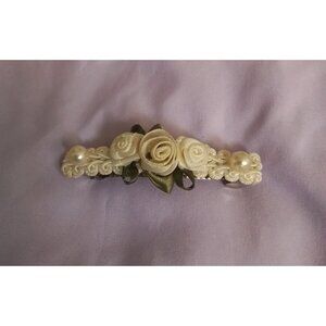 Vintage Elegant Cream Floral Lace & Pearl Hair Barrette Clip